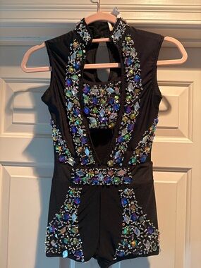 glam Black Jeweled Costume with Iridescent Accents